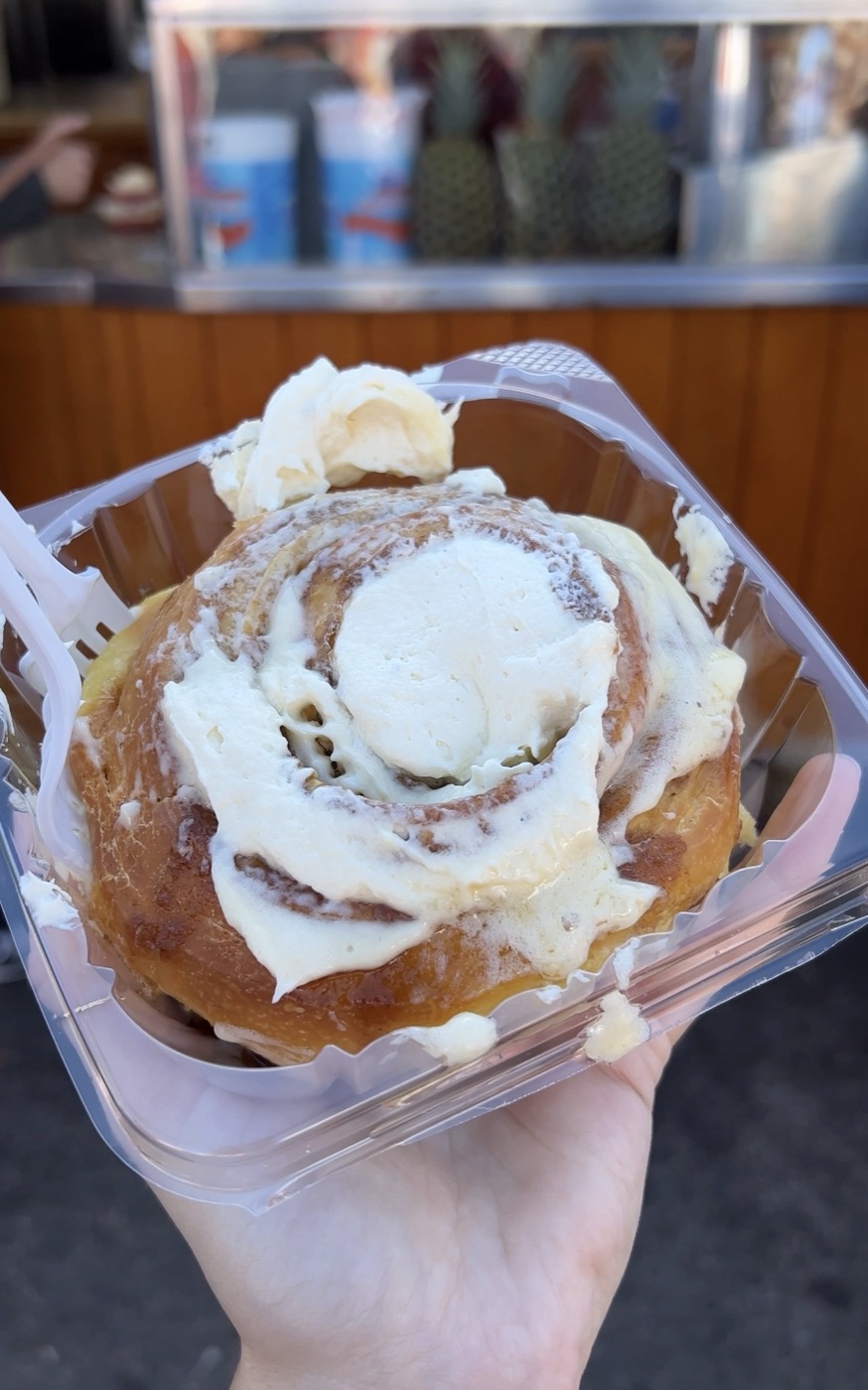 A large frosted cinnamon roll from Cinnamon Salon at the NC State Fair